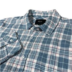 Rails Mens Wyatt Shirt Button Up Long Sleeve Melon Pink Blue Plaid Cotton Large
